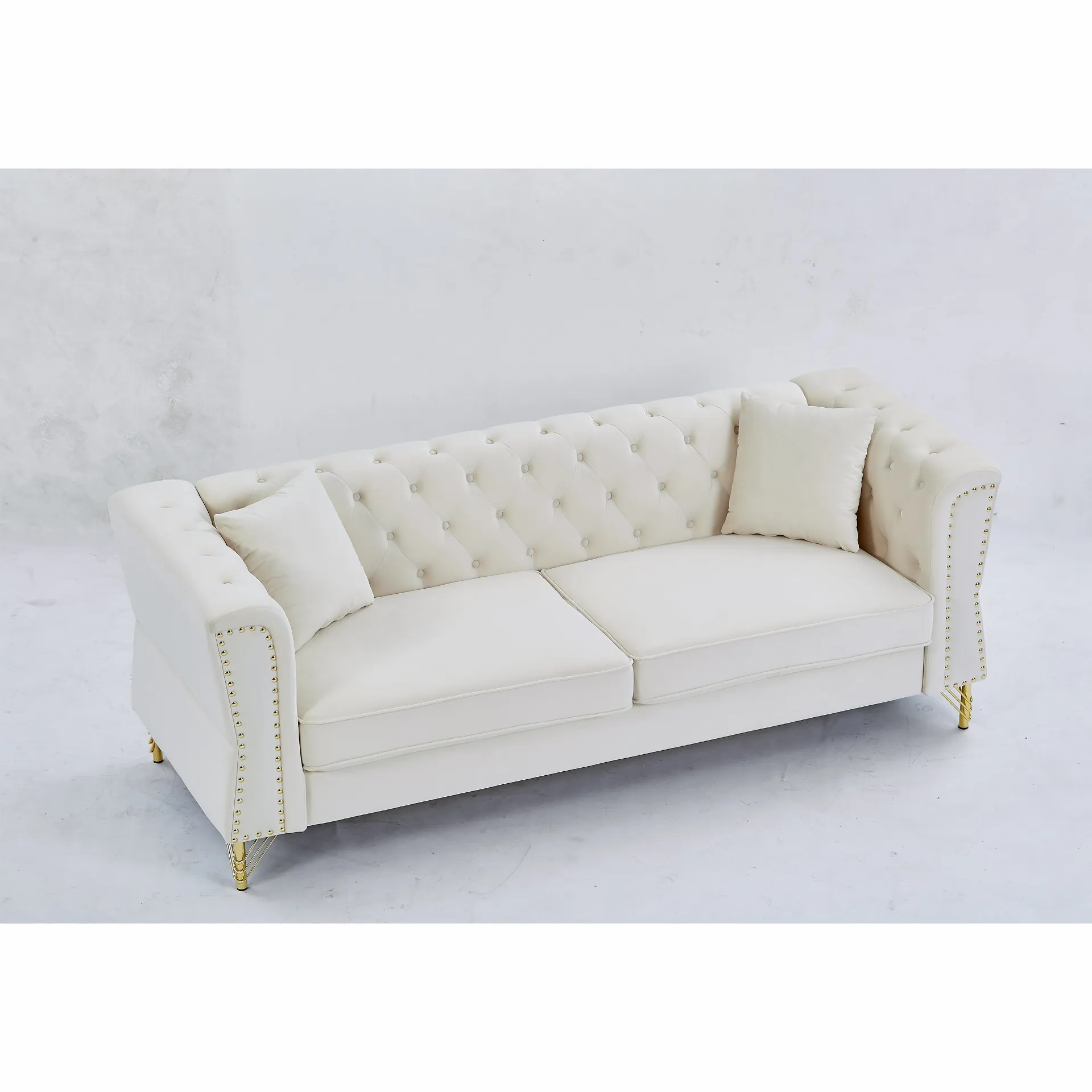 3-seater   3-seater Combination Sofa Tufted Couch with Rolled Arms and Nailhead for Living Room