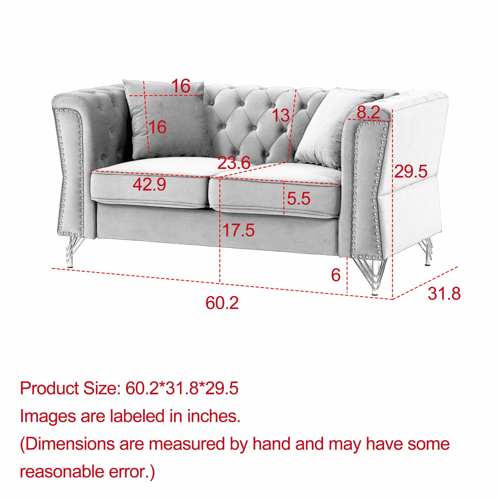 3-seater   3-seater Combination Sofa Tufted Couch with Rolled Arms and Nailhead for Living Room