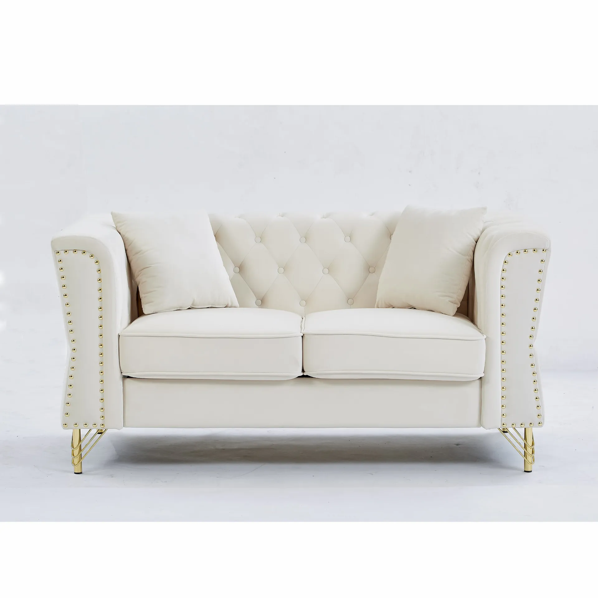 3-seater   3-seater Combination Sofa Tufted Couch with Rolled Arms and Nailhead for Living Room