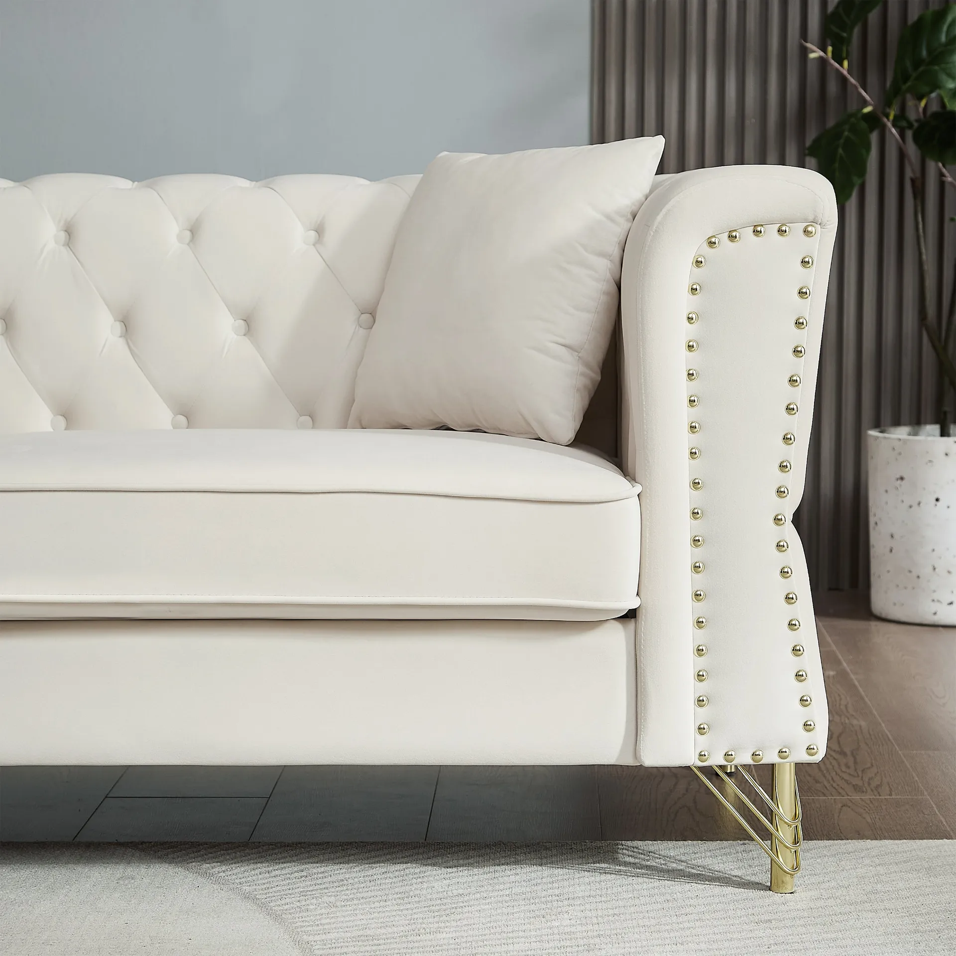 3-seater   3-seater Combination Sofa Tufted Couch with Rolled Arms and Nailhead for Living Room