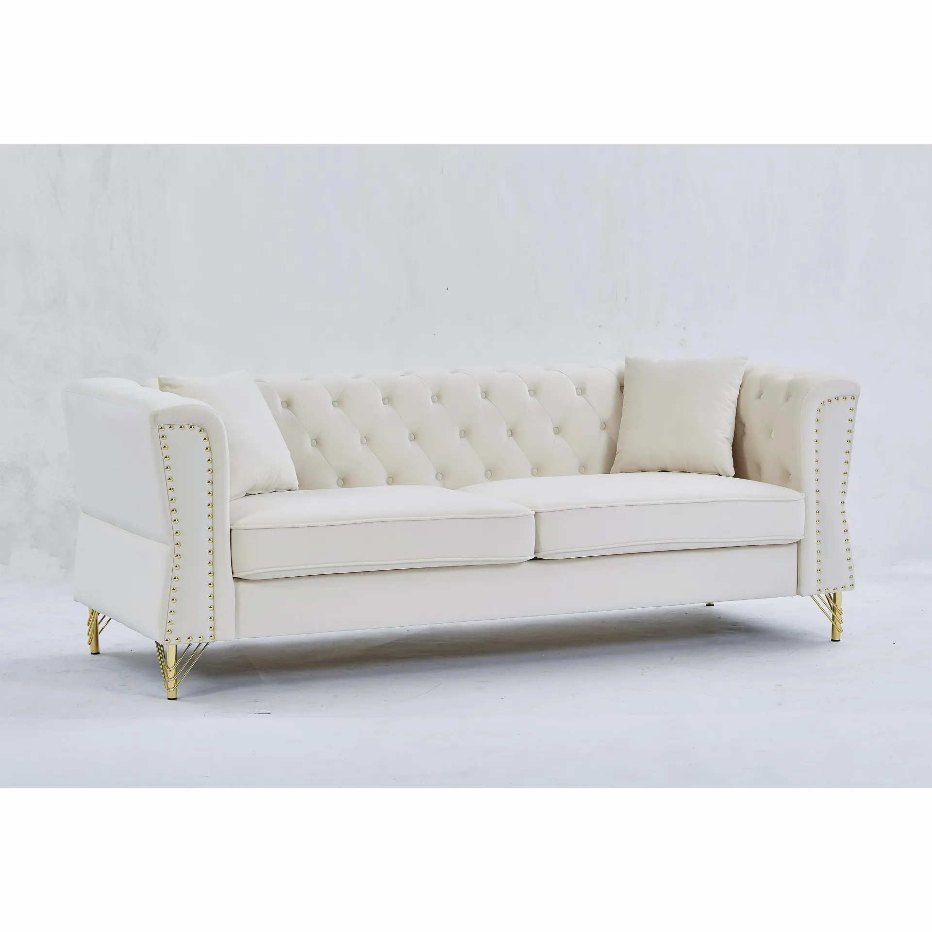 3-seater   3-seater Combination Sofa Tufted Couch with Rolled Arms and Nailhead for Living Room