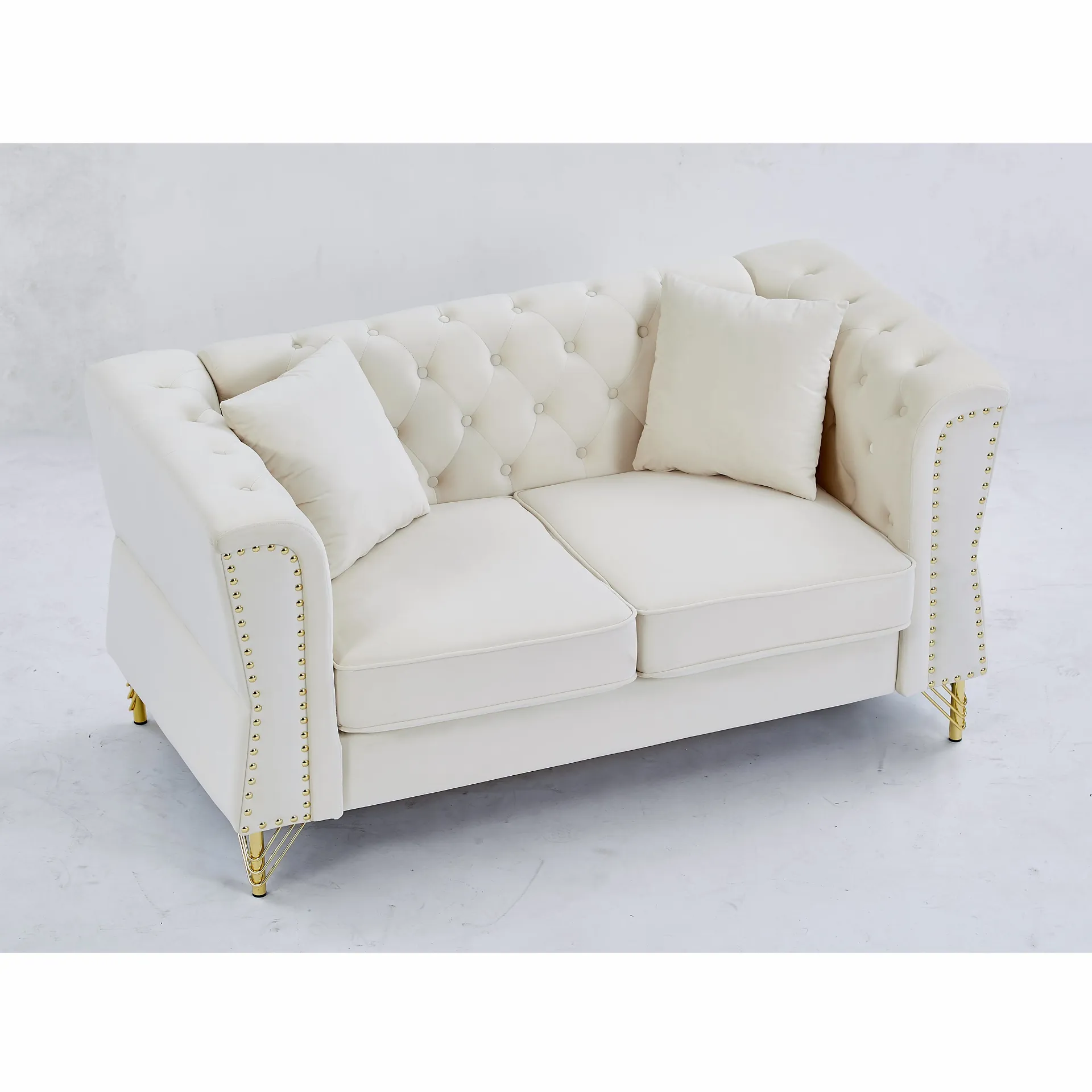 3-seater   3-seater Combination Sofa Tufted Couch with Rolled Arms and Nailhead for Living Room