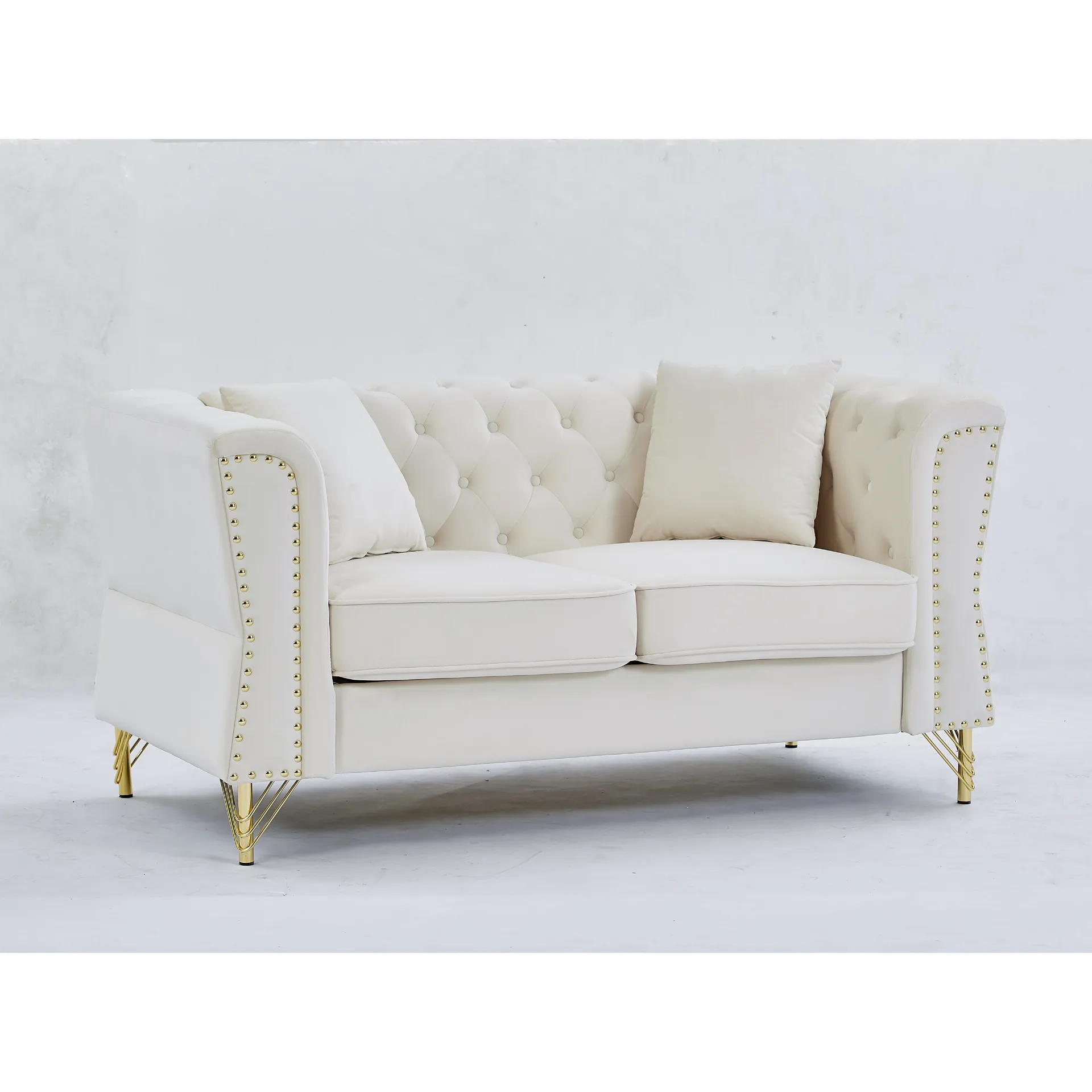 3-seater   3-seater Combination Sofa Tufted Couch with Rolled Arms and Nailhead for Living Room