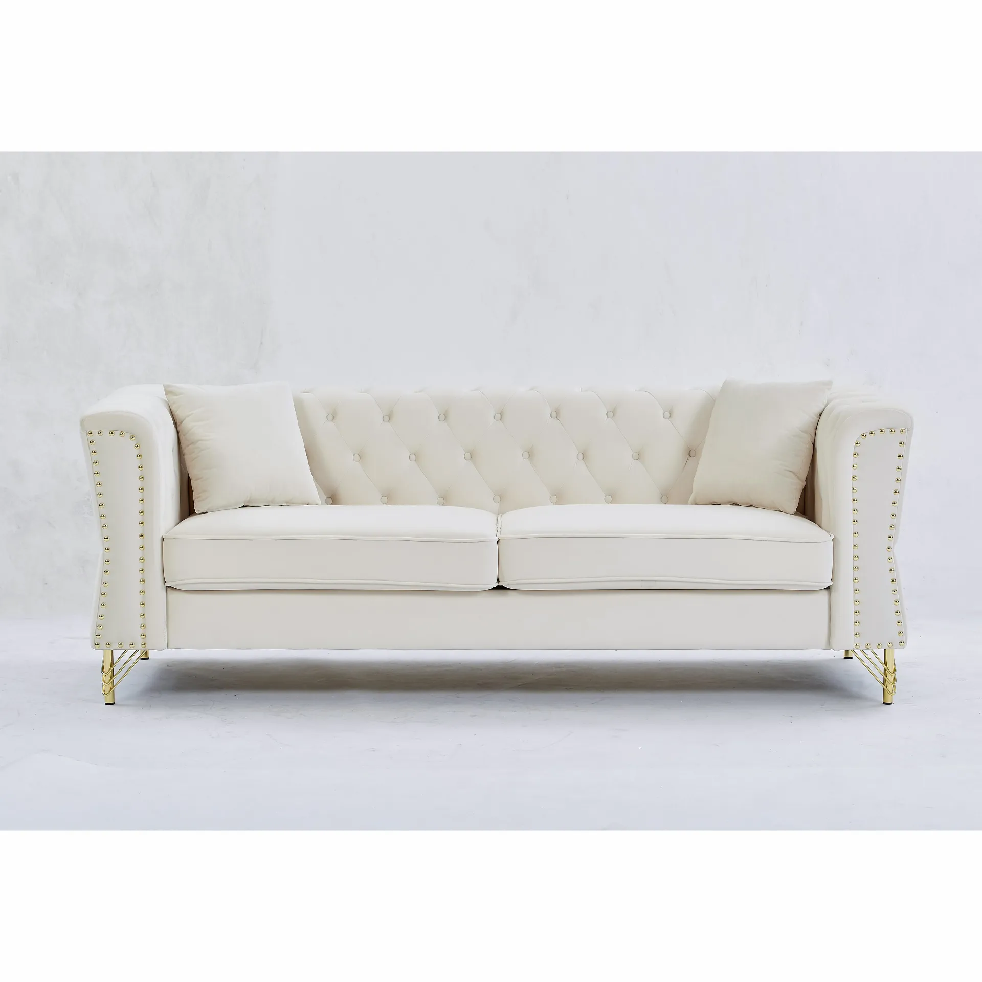 3-seater   3-seater Combination Sofa Tufted Couch with Rolled Arms and Nailhead for Living Room