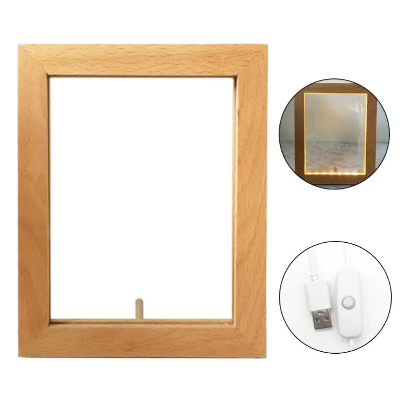 3D Visual Wooden Night Light LED Photo Frame Camera Image Lamp Bedroom Bedside Decoration Creative Gifts