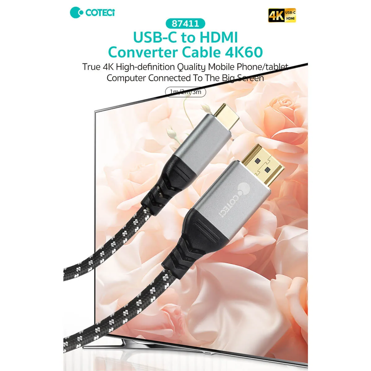 COTECi USB-C to HDMI Converter Cable 4K 60Hz 3M - 87411