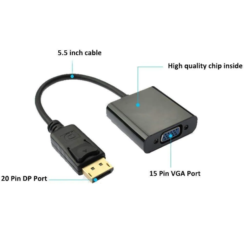 DP to VGA Cable 1080P to VGA Converter (Male to Female)