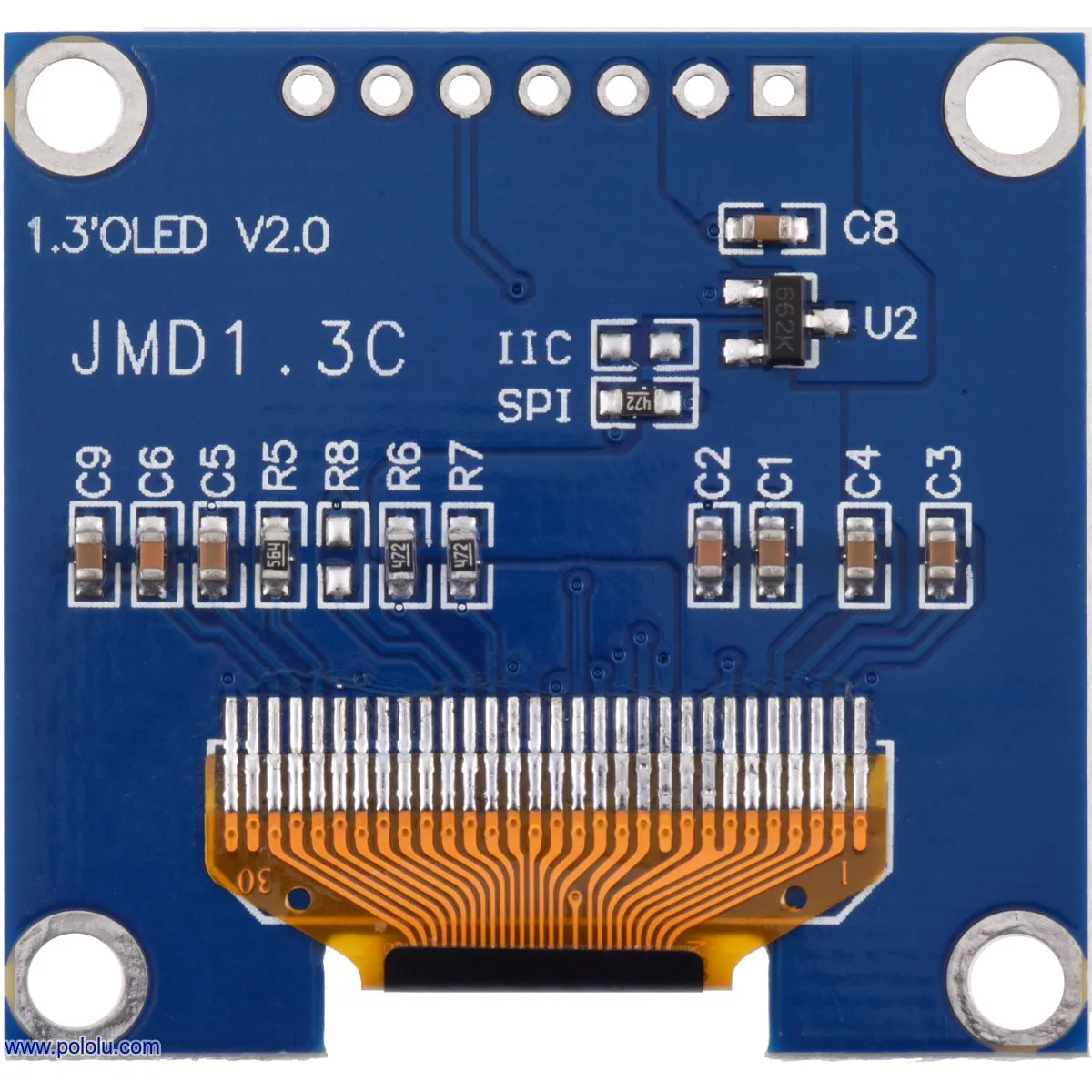 Graphical OLED Display: 128x64, 1.3", White, SPI