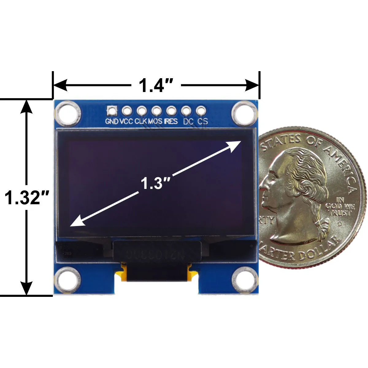 Graphical OLED Display: 128x64, 1.3", White, SPI