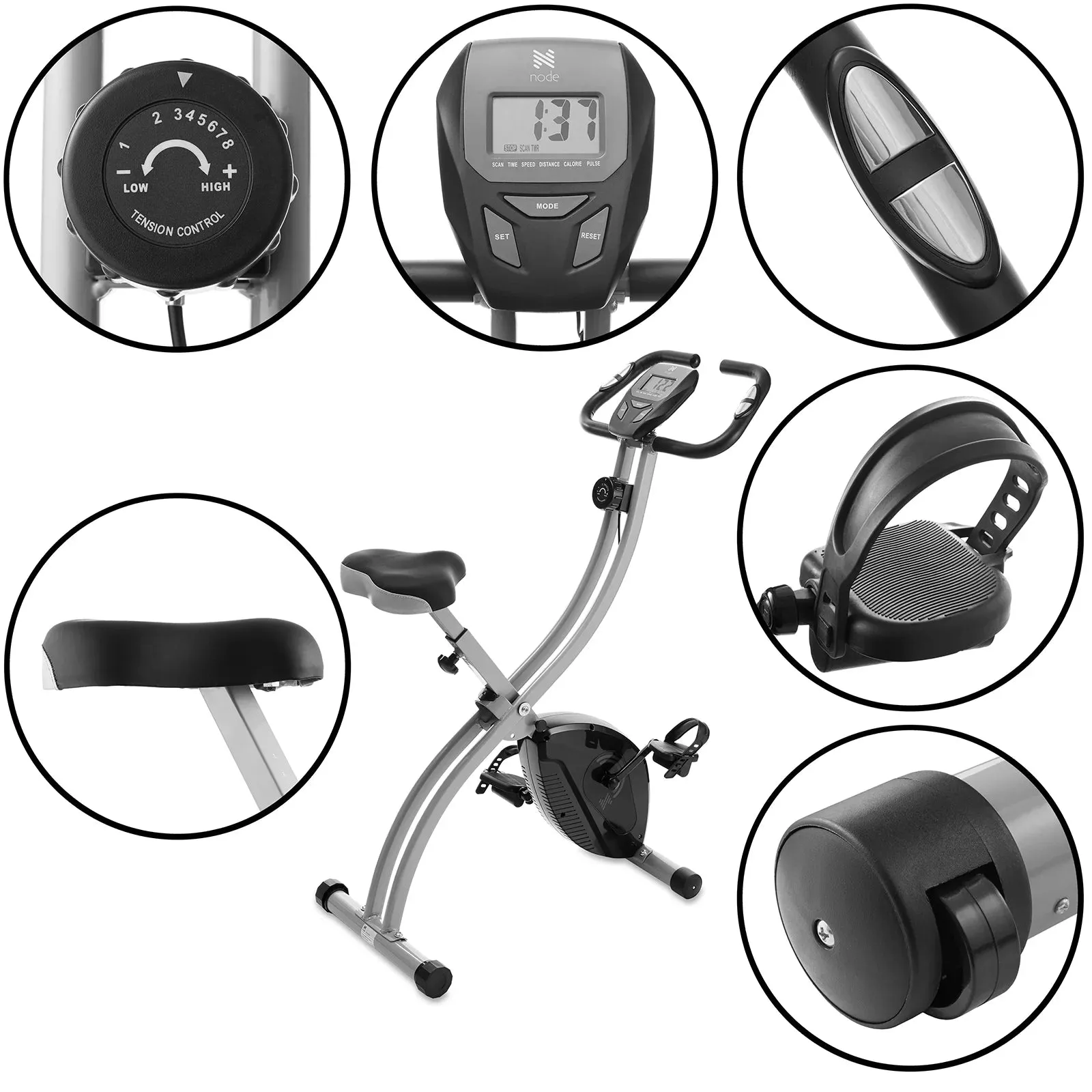 Indoor Cycling Bike - Folding, Upright Stationary Exercise Cycle with Magnetic Resistance