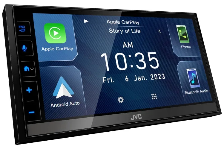 JVC KW-M785BW 6.8 Inch LCD Mechless Digital Media Receiver Head Unit with Wireless Android Auto and Apple CarPlay