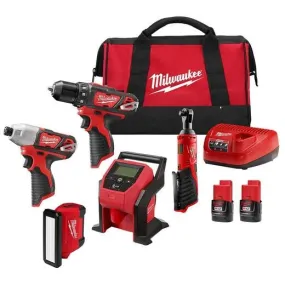 Milwaukee 2494-25 Lithium-Ion Cordless 5-Tool Combo Kit with Two 2.0Ah Batteries Charger and Bag