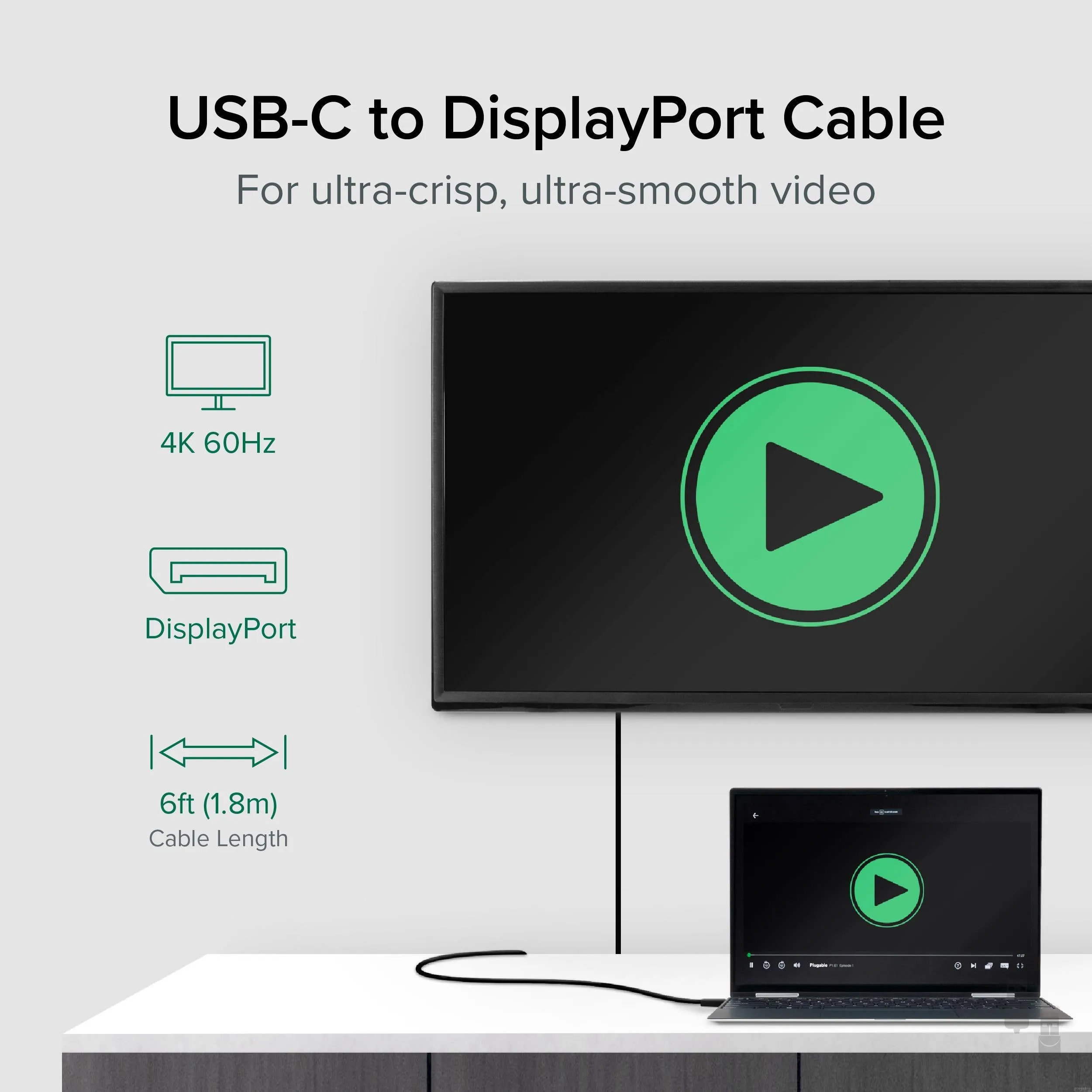 Plugable USB 3.1 Type-C to DisplayPort Adapter Cable