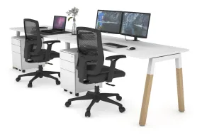 Quadro A Legs 2 Person Run Office Workstation - Wood Legs Cross Beam [1200L x 700W]