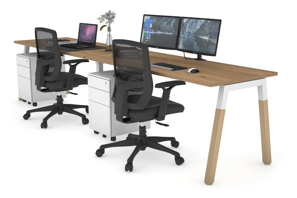 Quadro A Legs 2 Person Run Office Workstation - Wood Legs Cross Beam [1200L x 700W]