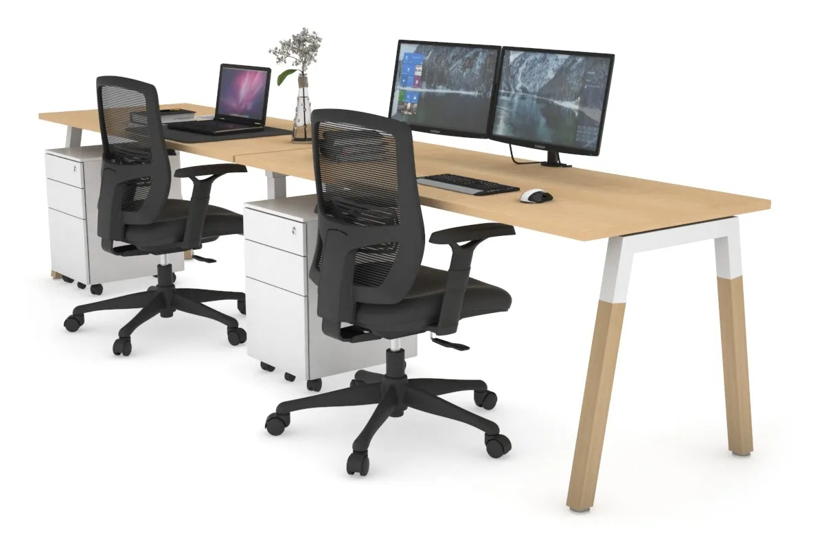 Quadro A Legs 2 Person Run Office Workstation - Wood Legs Cross Beam [1200L x 700W]