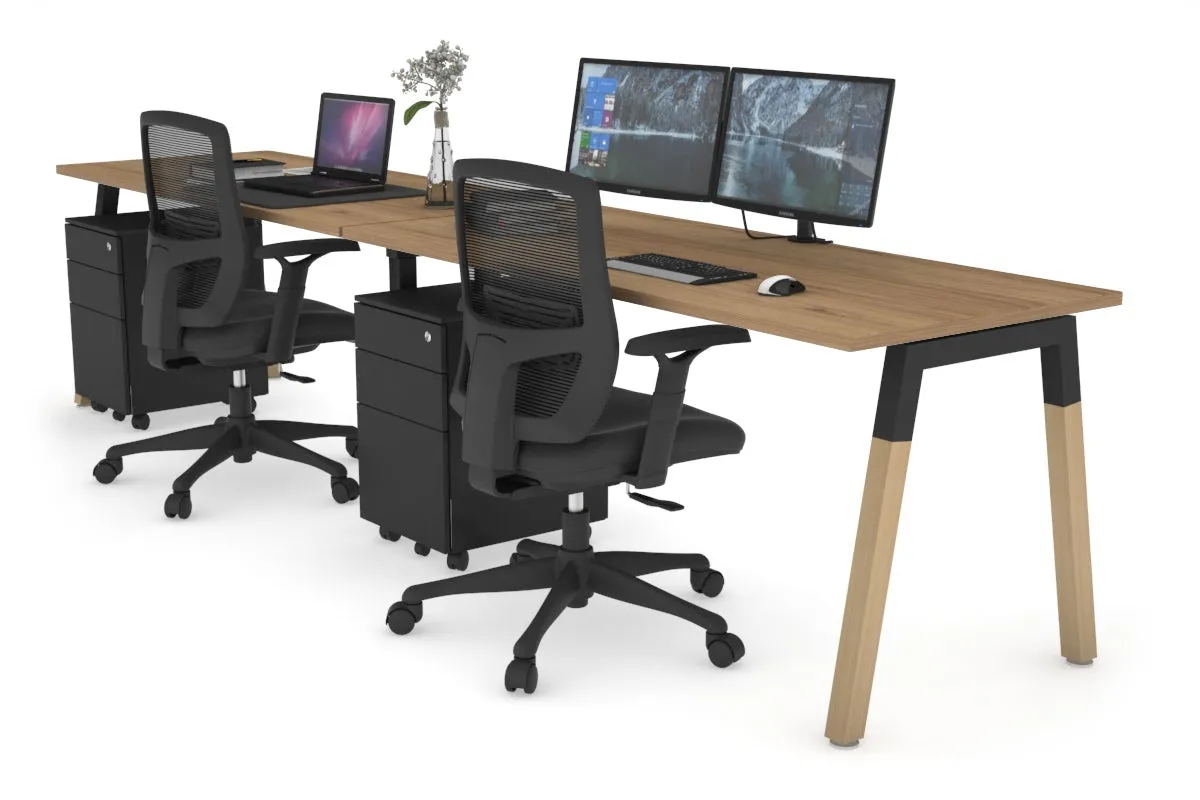 Quadro A Legs 2 Person Run Office Workstation - Wood Legs Cross Beam [1800L x 700W]