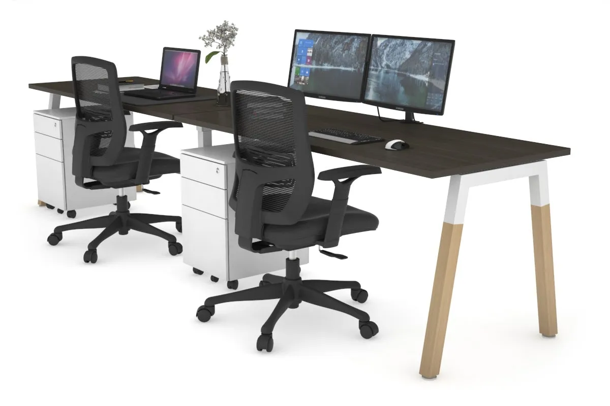 Quadro A Legs 2 Person Run Office Workstation - Wood Legs Cross Beam [1800L x 700W]