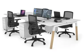 Quadro A Legs 4 Person Office Workstation - Wood Legs Cross Beam [1800L x 700W]