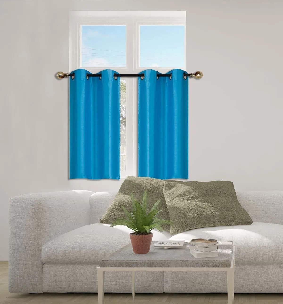 Small Window Short Curtain Faux Silk Semi Sheer Drapes 2 Panels Set