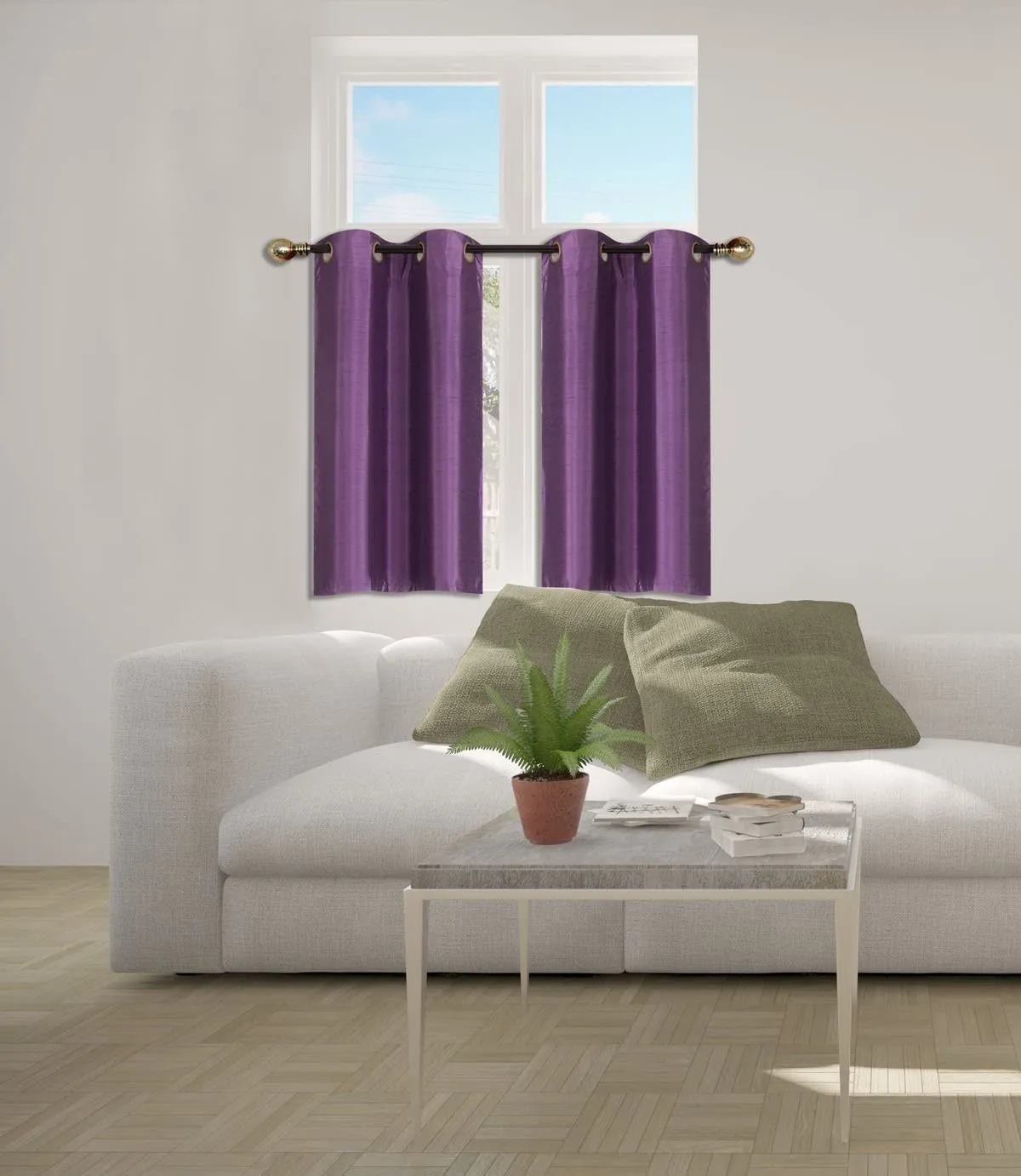 Small Window Short Curtain Faux Silk Semi Sheer Drapes 2 Panels Set