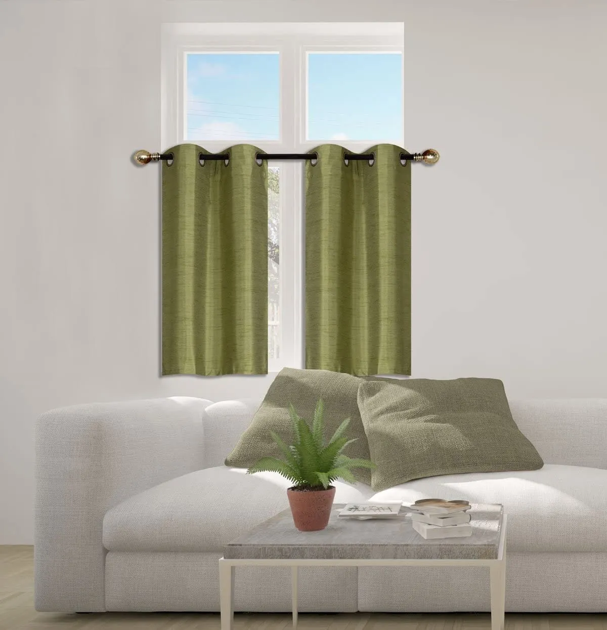 Small Window Short Curtain Faux Silk Semi Sheer Drapes 2 Panels Set