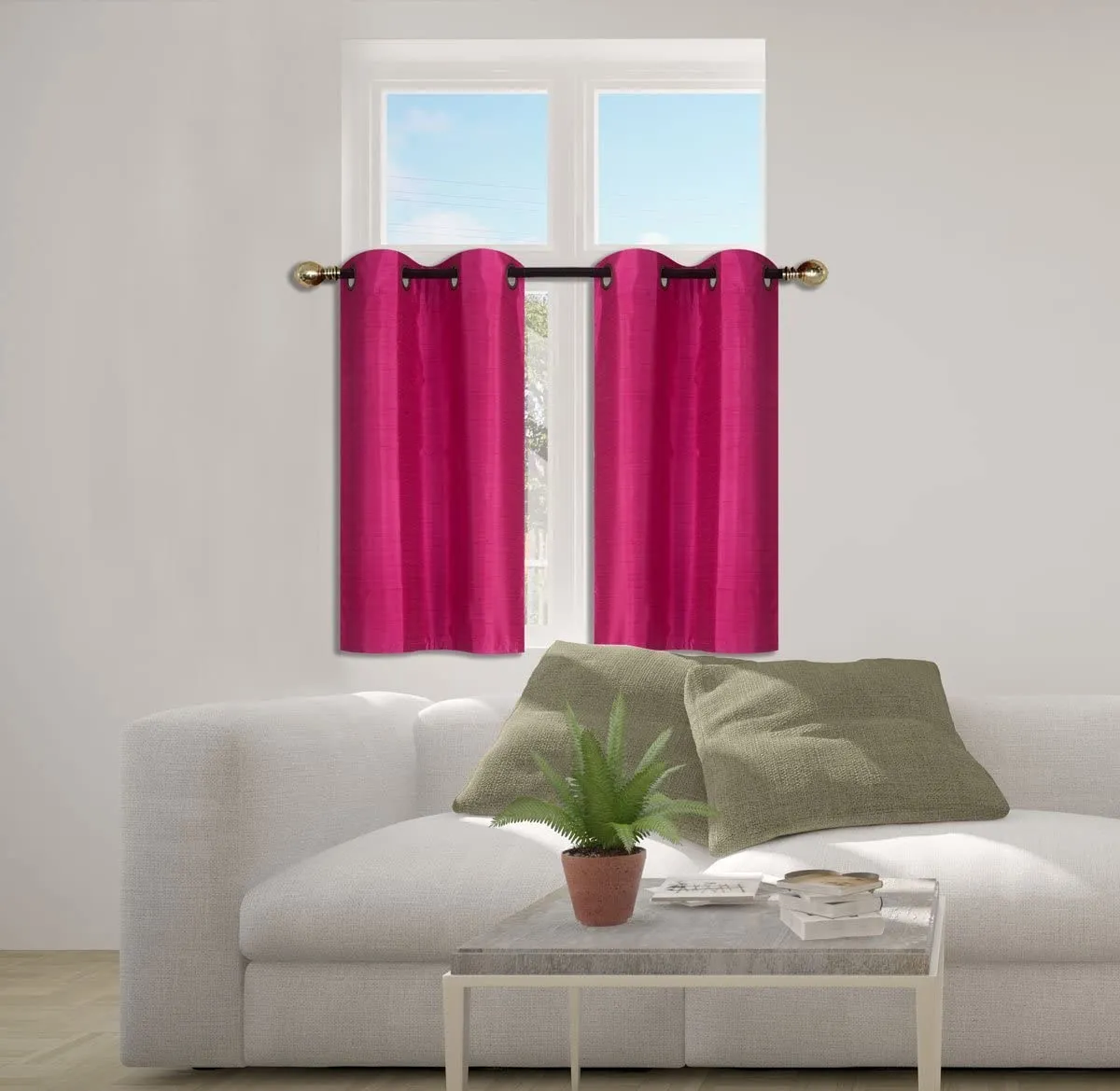 Small Window Short Curtain Faux Silk Semi Sheer Drapes 2 Panels Set