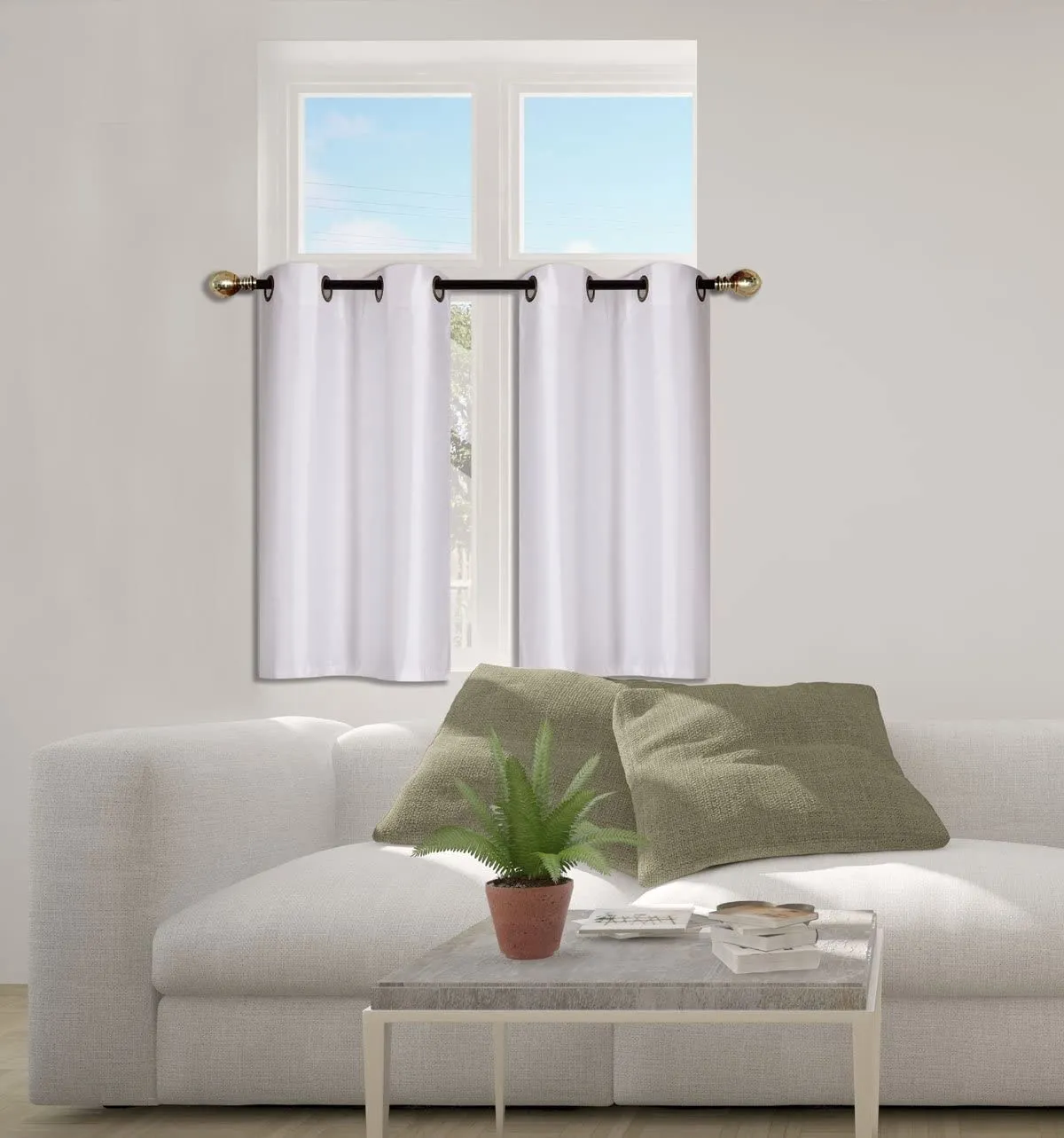 Small Window Short Curtain Faux Silk Semi Sheer Drapes 2 Panels Set