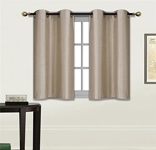 Small Window Short Curtain Faux Silk Semi Sheer Drapes 2 Panels Set