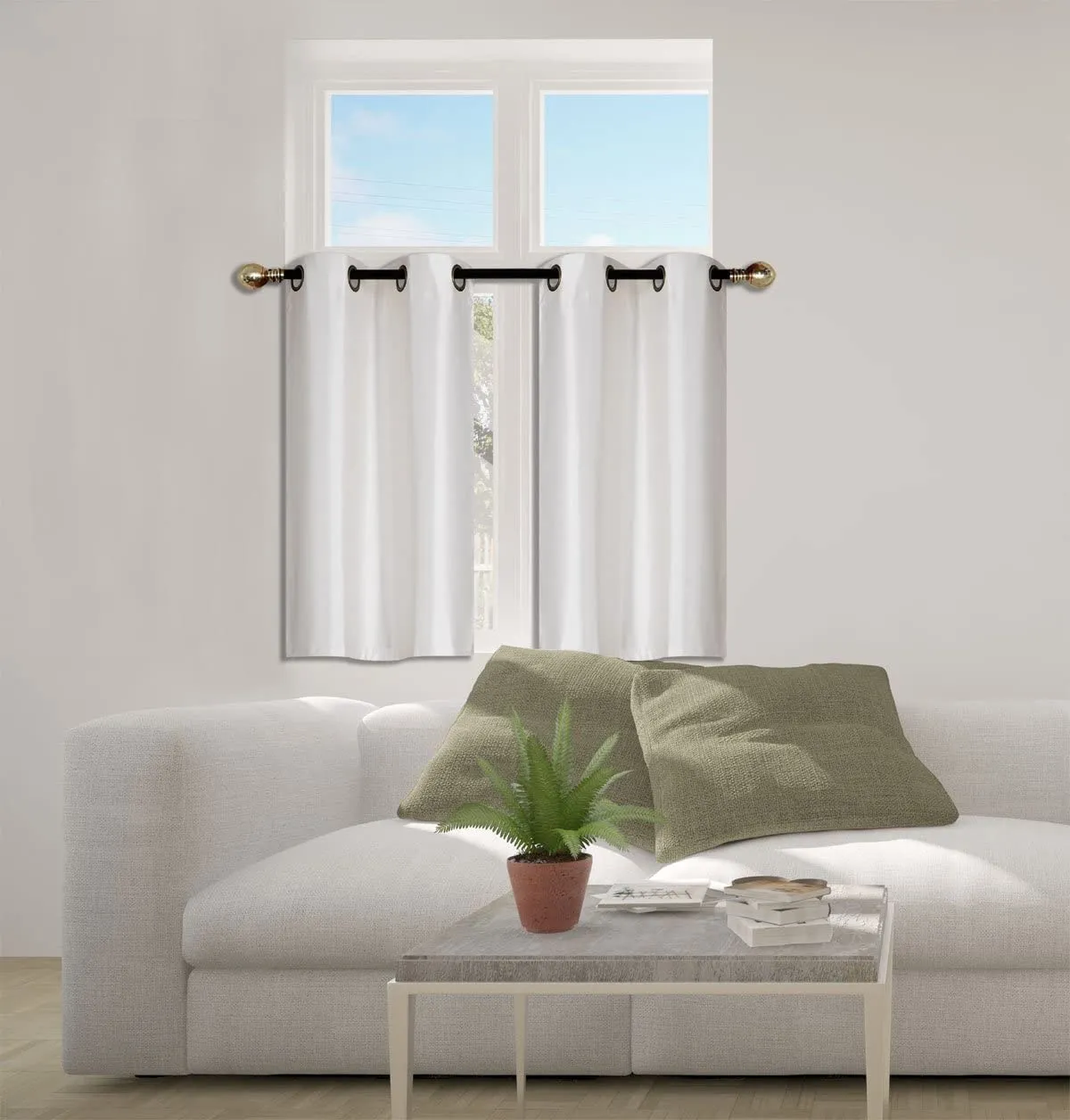 Small Window Short Curtain Faux Silk Semi Sheer Drapes 2 Panels Set