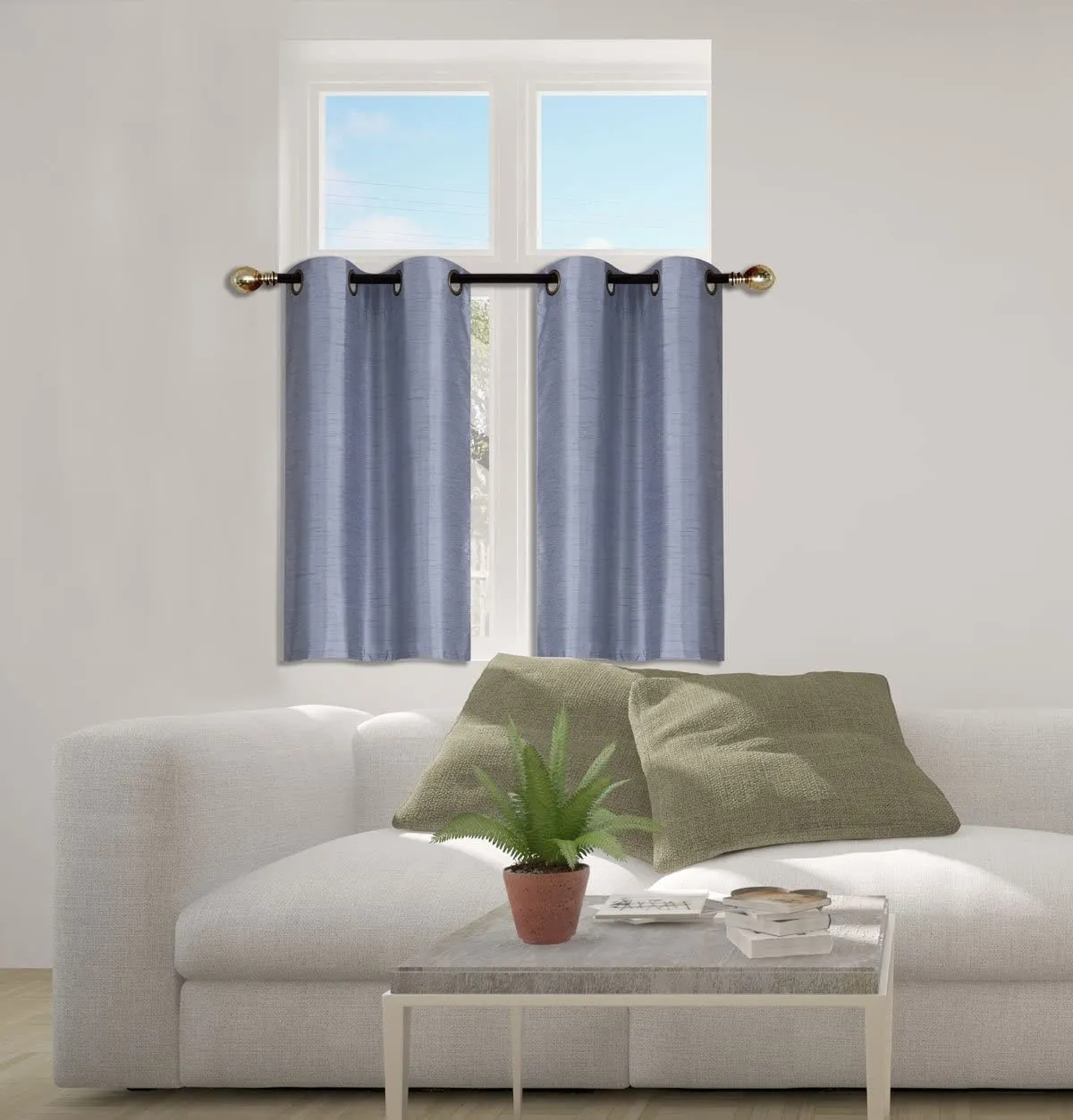 Small Window Short Curtain Faux Silk Semi Sheer Drapes 2 Panels Set