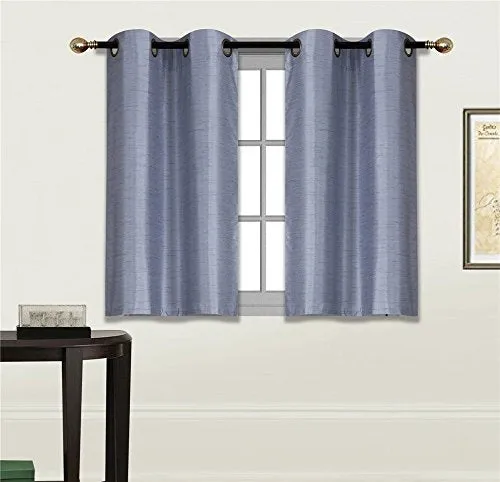 Small Window Short Curtain Faux Silk Semi Sheer Drapes 2 Panels Set