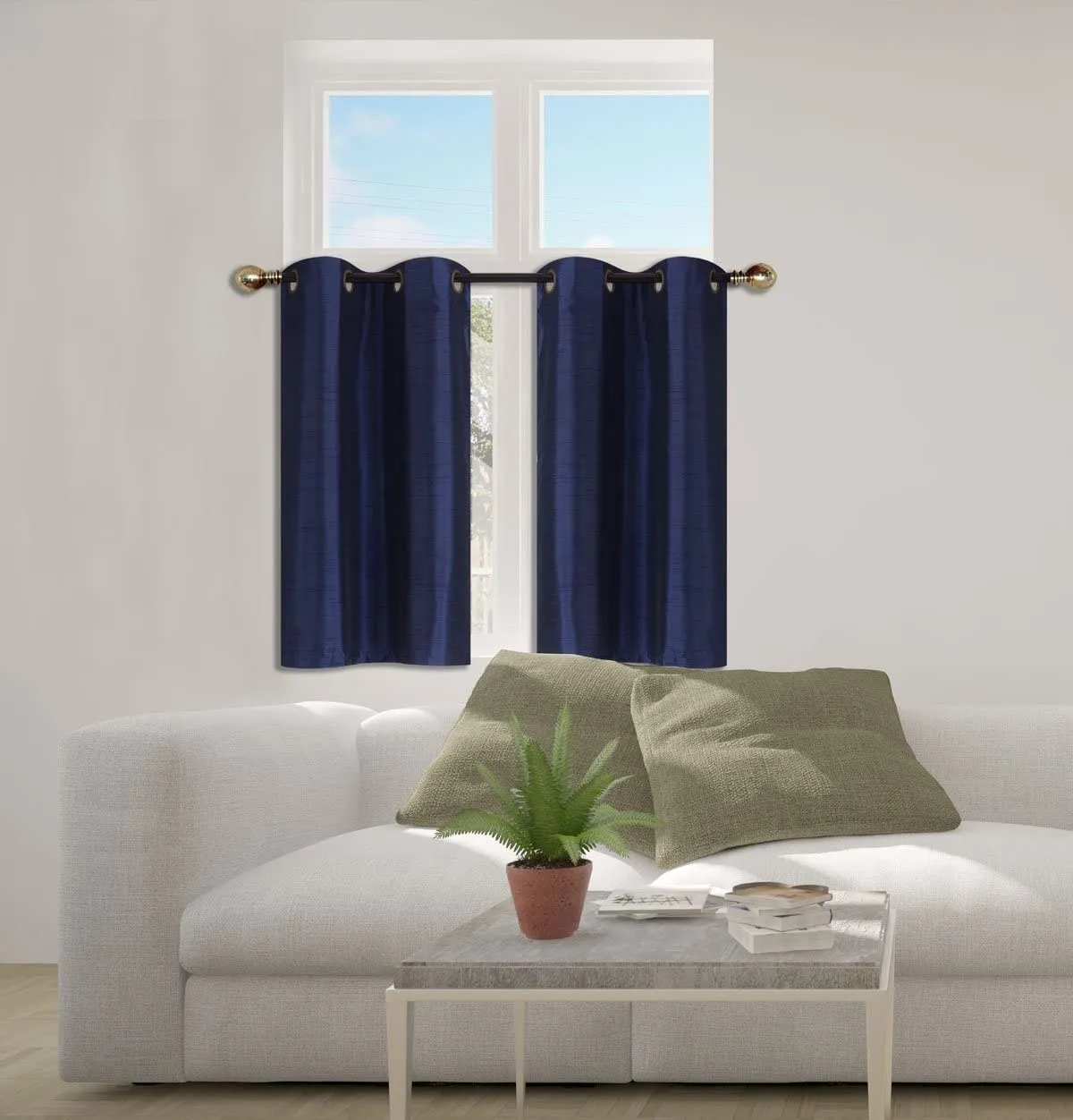 Small Window Short Curtain Faux Silk Semi Sheer Drapes 2 Panels Set