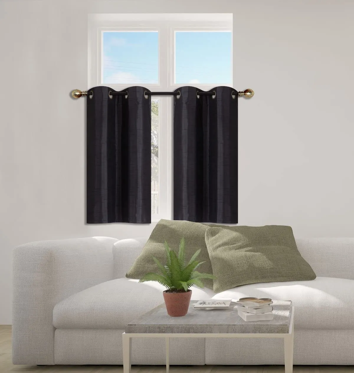 Small Window Short Curtain Faux Silk Semi Sheer Drapes 2 Panels Set