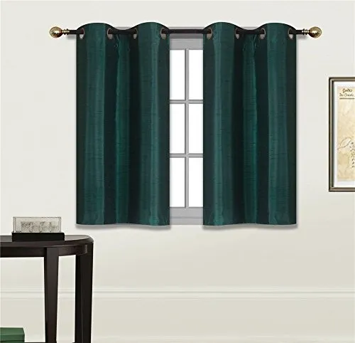 Small Window Short Curtain Faux Silk Semi Sheer Drapes 2 Panels Set