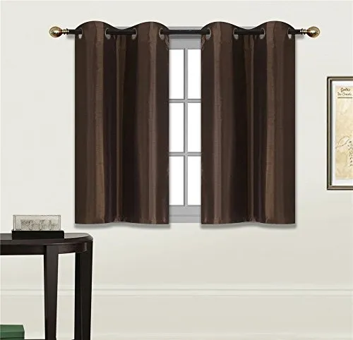 Small Window Short Curtain Faux Silk Semi Sheer Drapes 2 Panels Set