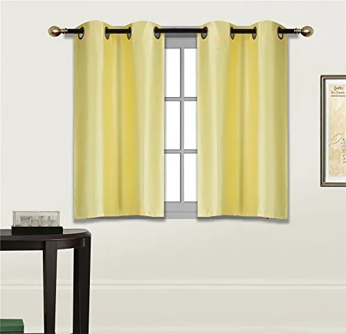 Small Window Short Curtain Faux Silk Semi Sheer Drapes 2 Panels Set