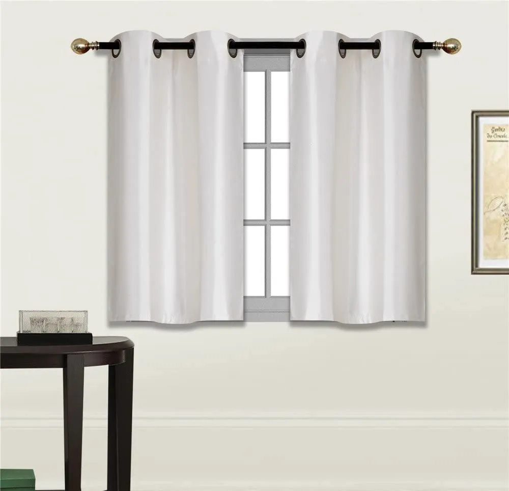 Small Window Short Curtain Faux Silk Semi Sheer Drapes 2 Panels Set