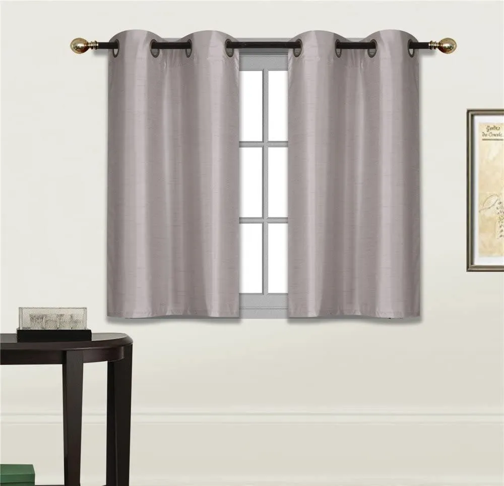 Small Window Short Curtain Faux Silk Semi Sheer Drapes 2 Panels Set