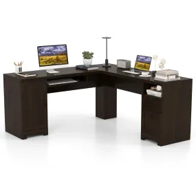 Tangkula L-Shaped Desk, 66" x 66" Corner Computer Desk with Drawers and Storage Cabinet