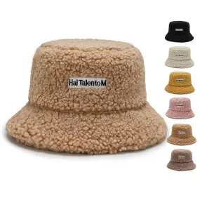 Unisex Harajuku Bucket Hat Graffiti Letter Women Men Fishing Fisherman Hat Autumn Winter Lamb Wool Outdoor Warm Panama Cap