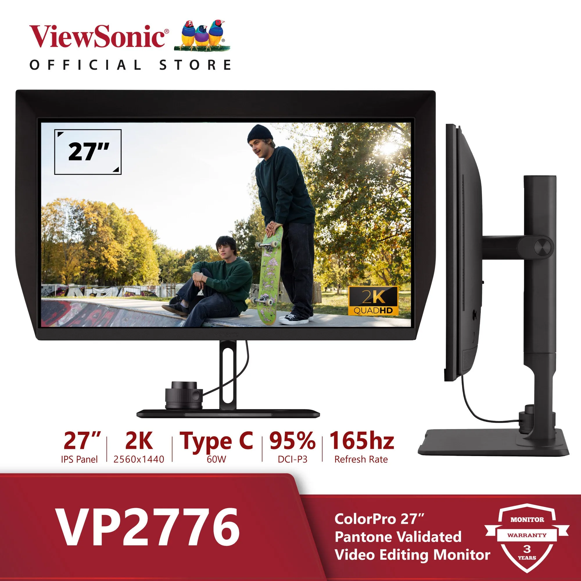 ViewSonic VP2776 27 Inch QHD Pantone Validated Video Editing Monitor With integrated calibrator, 165Hz & Nano IPS ( VP2776 )