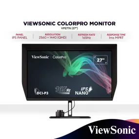 ViewSonic VP2776 27 Inch QHD Pantone Validated Video Editing Monitor With integrated calibrator, 165Hz & Nano IPS ( VP2776 )