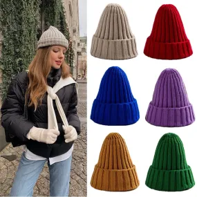 Winter Knitted Hat For Women Acrylic Beanie Unisex Elastic Warm Hip Hop Cap Soft Baggy Bonnet