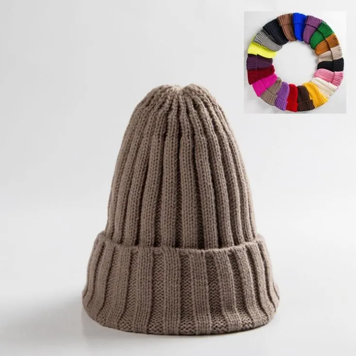 Winter Knitted Hat For Women Acrylic Beanie Unisex Elastic Warm Hip Hop Cap Soft Baggy Bonnet