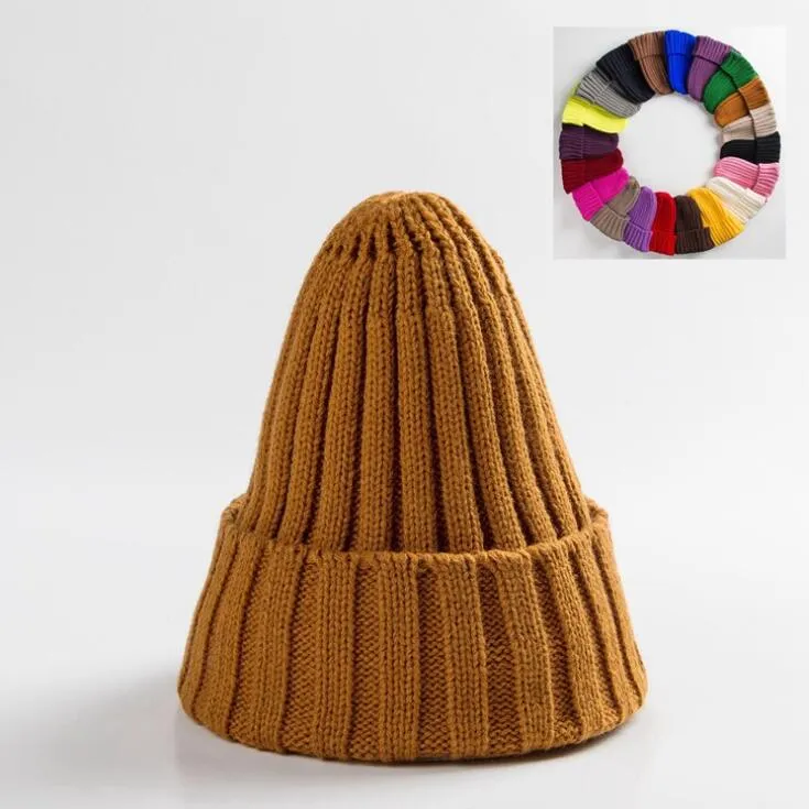 Winter Knitted Hat For Women Acrylic Beanie Unisex Elastic Warm Hip Hop Cap Soft Baggy Bonnet