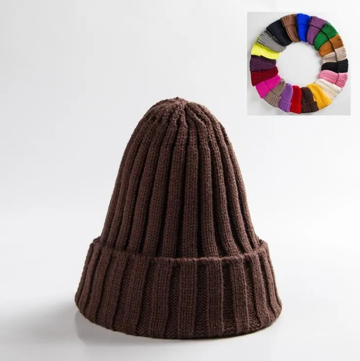 Winter Knitted Hat For Women Acrylic Beanie Unisex Elastic Warm Hip Hop Cap Soft Baggy Bonnet